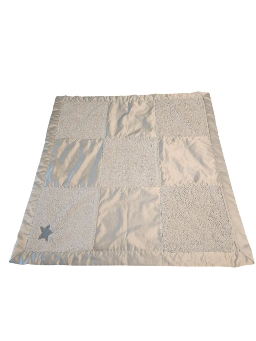 Barefoot Dreams Malibu  blue baby blanket with CALLOUT satin squares Star